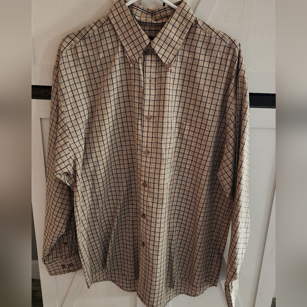 Van Heusen Men's Plaid Shirt - Black and Cream